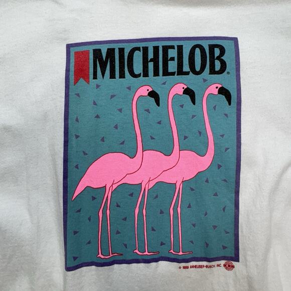 Vintage 1980s Michelob Beer Anheuser-Busch Flamingo Size Large Graphic T- Shirt - Picture 7 of 10